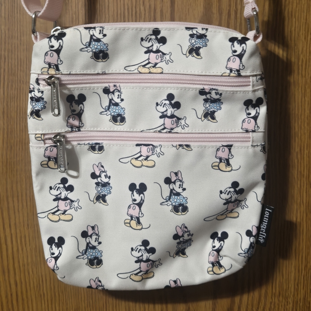 Loungefly Disney Mickey and Minnie Crossbody Bag - Cream and Black